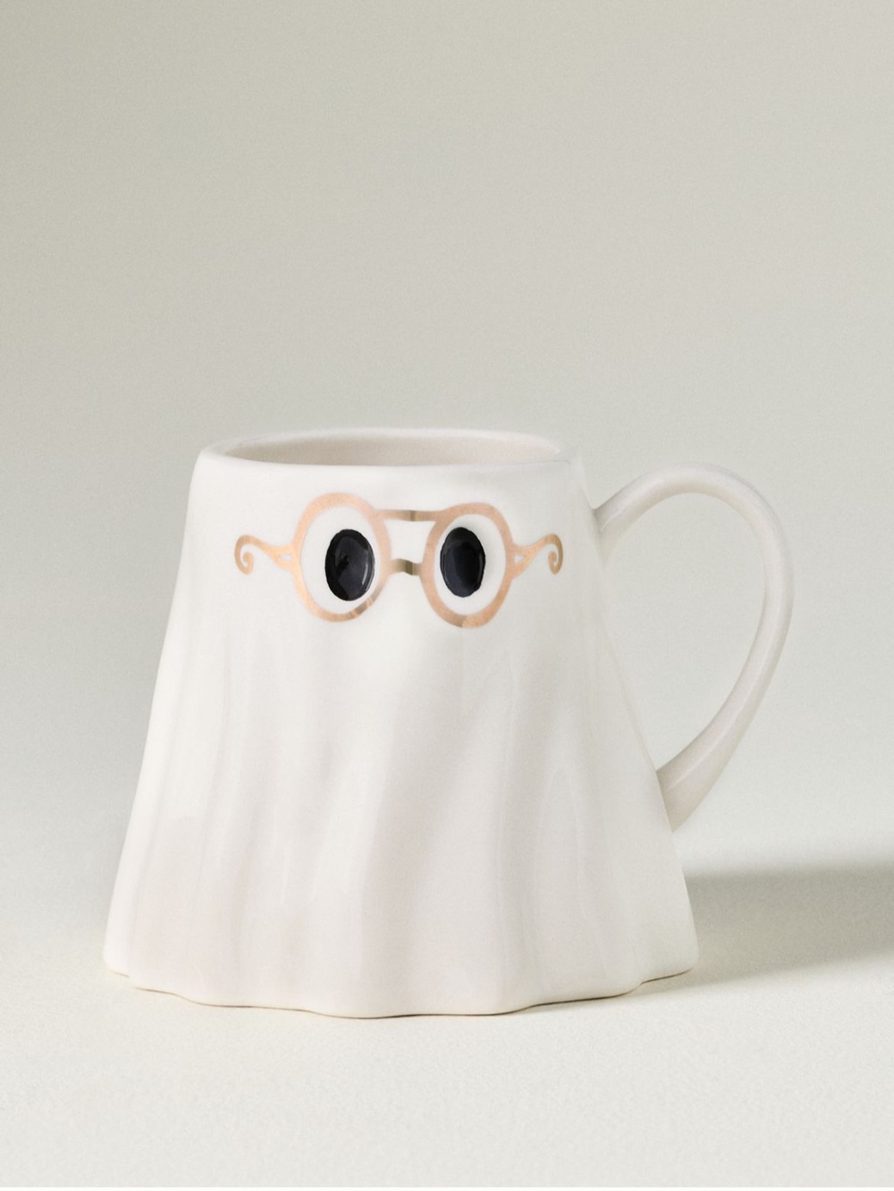 New! NWT Anthropologie The Mud Fairy Stoneware 24K Gold Accent Ghost Mug.